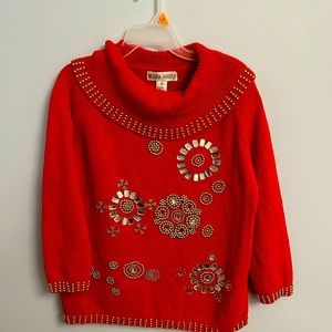 Victoria Harbour szM Vintage beautiful gold beaded Christmas sweater !!
